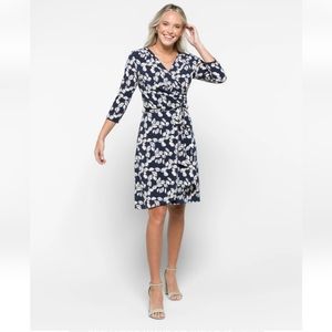 Navy blue and white faux wrap style dress from Stitch Fix